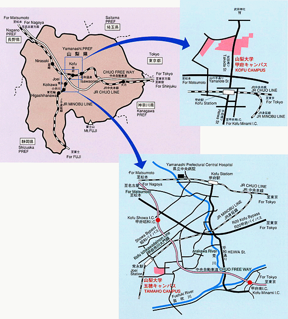 山梨大学までの図